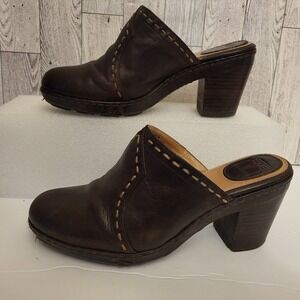 FRYE Candy Pickstitch Womens 6 Slip On Block Heel Brown Leather Clog Mules